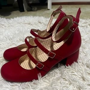 Red Mary Jane heels